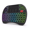 i8X black wireless keypad with 71-key QWERTY keyboard, touchpad, dual mouse buttons and lithium battery