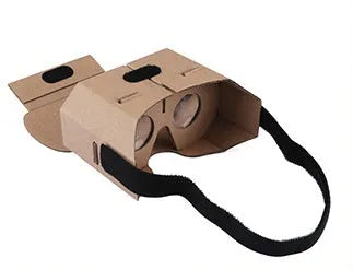 Corrugated paper virtual reality glasses for smartphones with 3D viewing.