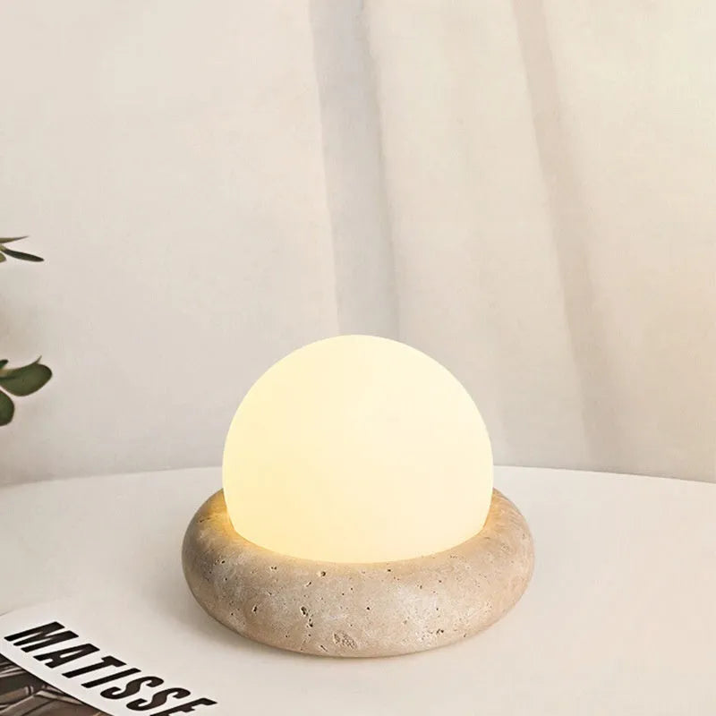 Modern bedside table lamp with wireless remote control and yellow cave stone night light