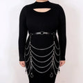 Black PU leather waist chain with bandage binding chain design for women's alternative fashion