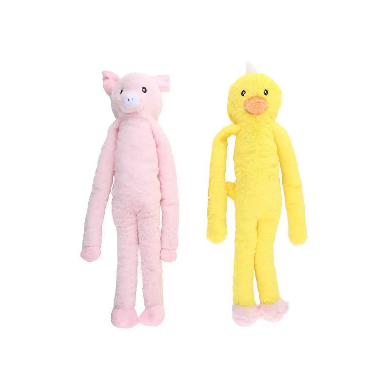 Golden retriever plush dog toy with sound feature and rattle paper texture in pink or yellow colour