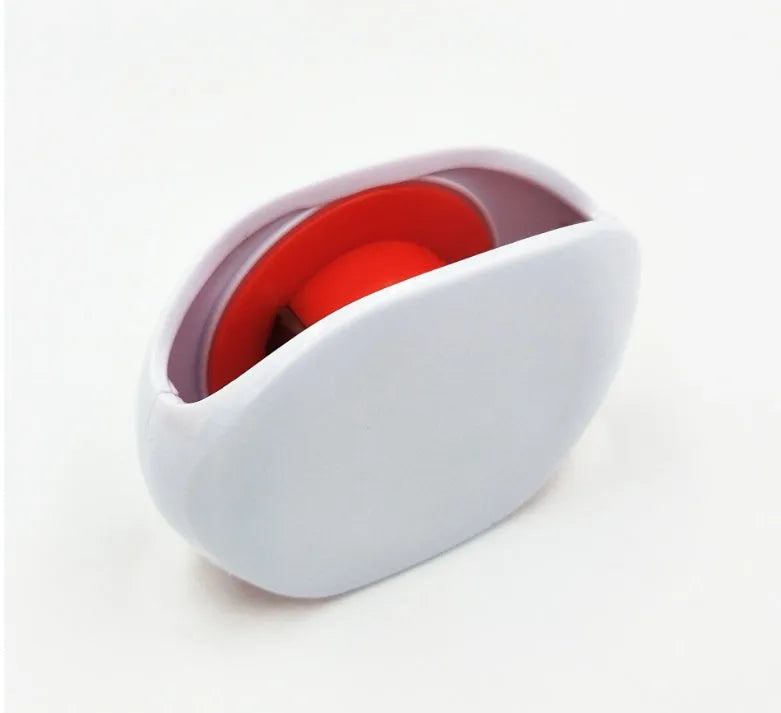 Automatic earphone cable winder retractor in various colours on a white background.