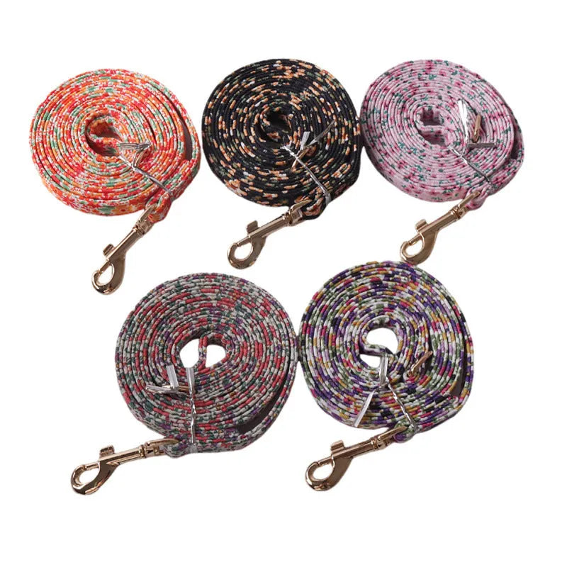 Floral cloth pet harness and leash set for small dogs in multiple colour options
