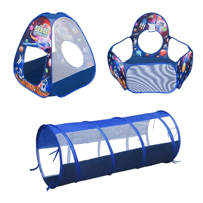 Children's three-in-one play tent set with tunnel and ball pool in cartoon submarine design