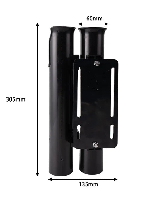 Plastic fishing rod rack with carbon reinforcement and clamp for bicycle mounting