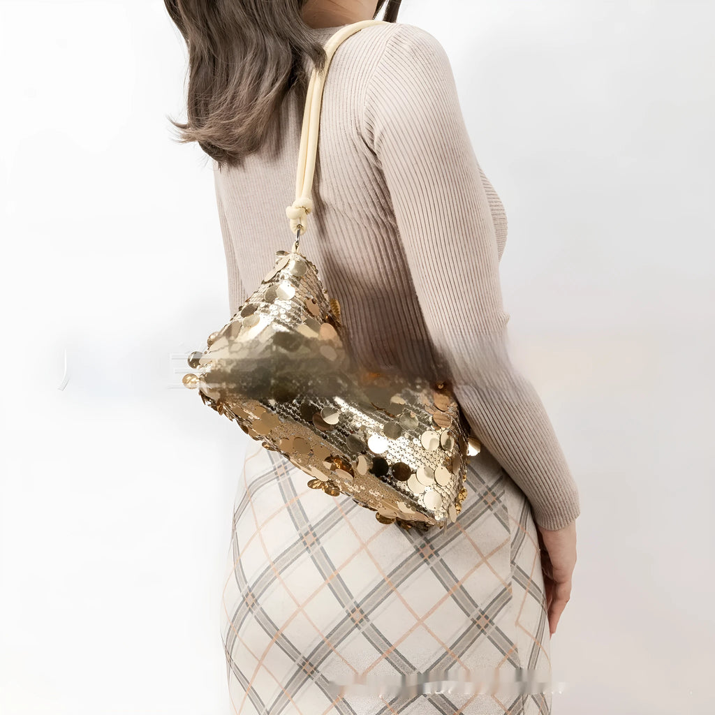Polyester women's crossbody shoulder bag in urban simplicity style showing gold, silver, black colour options