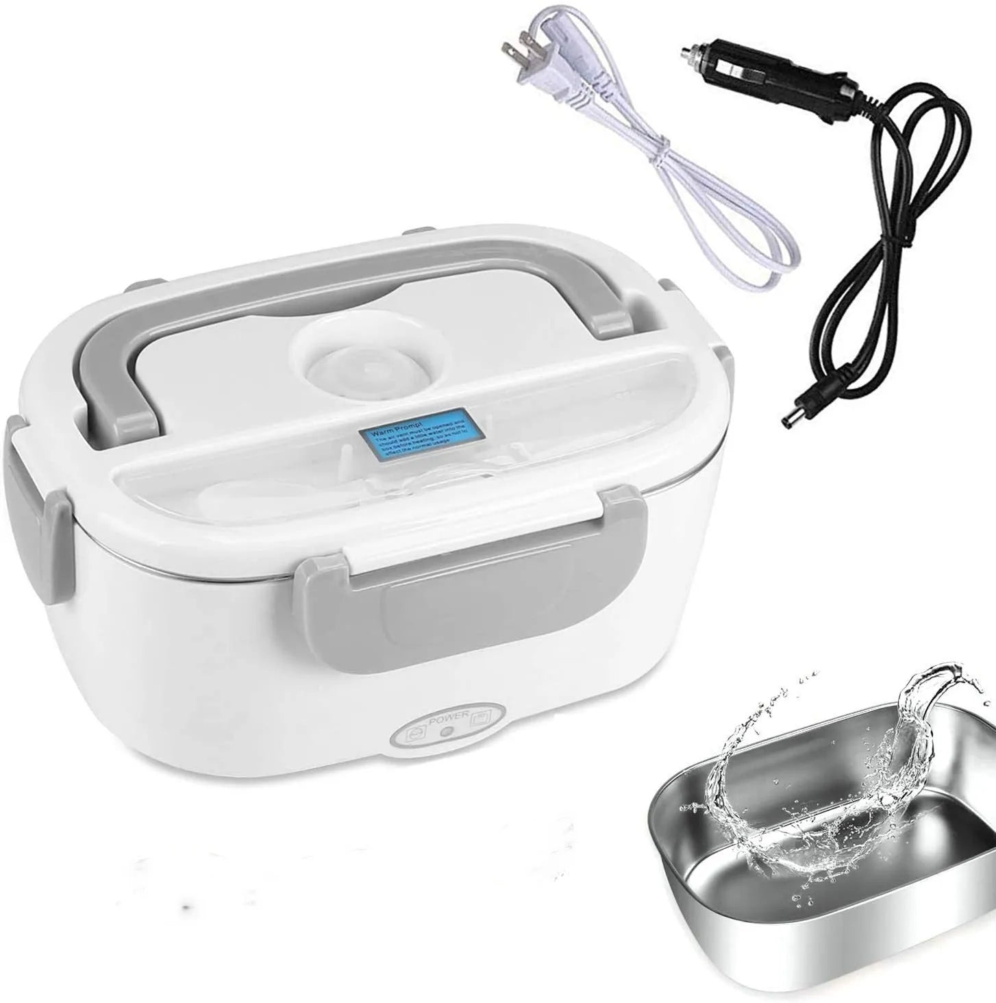 Grey dual-voltage electric lunch box with 1.1-1.2 litre capacity for car and home use
