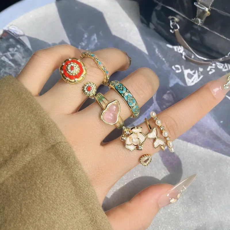 Adjustable copper gourd ring with vintage oil dripping finish and New Chinese style decoration