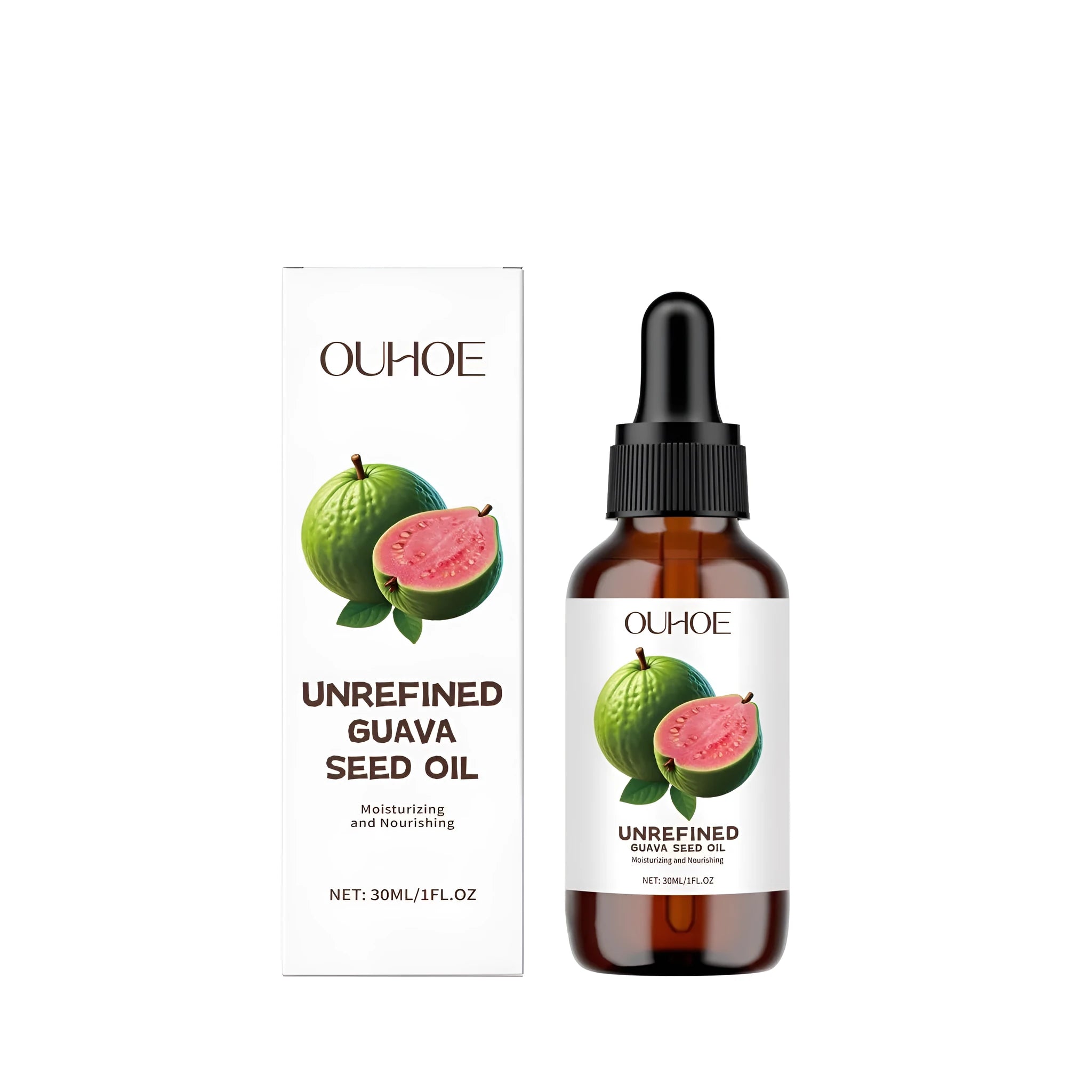 30ml bottle of clear guava seed oil facial serum with dropper