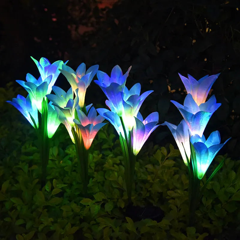 Solar lily festive lantern flower shape outdoor garden light 850mm height IP65 waterproof