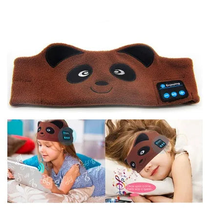 Black Bluetooth sleep mask with built-in speakers showing soft fabric construction and streamlined design