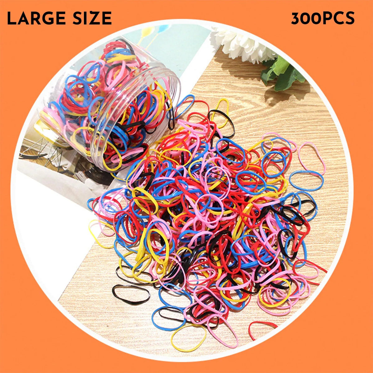 Pack of small, colourful TPU elastic hair bands for babies and toddlers in a reusable container.