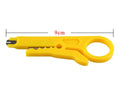 Yellow mini portable wire stripper tool with a 0.6mm stripping diameter.