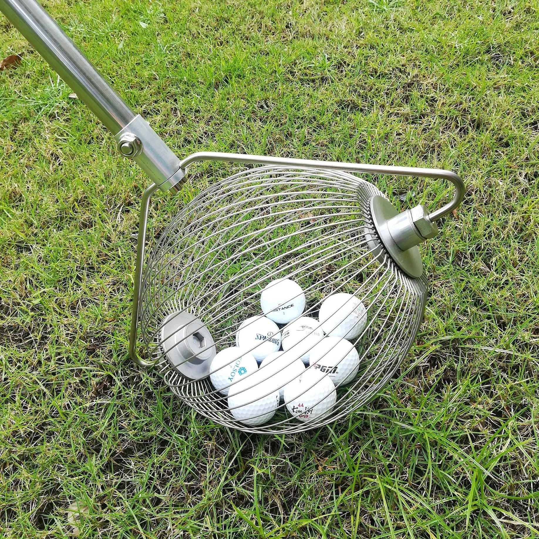 304 stainless steel golf ball picker with 3-prong metallic retrieval mechanism