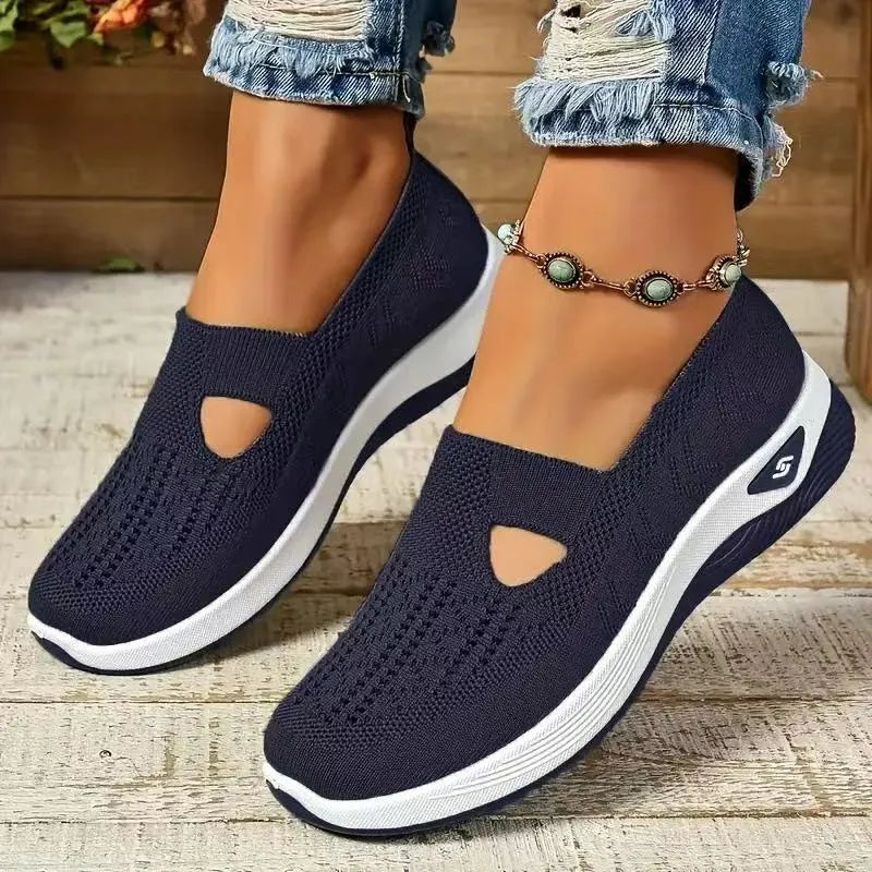 Women's mesh T-strap casual flats with soft PVC sole in multiple colour options