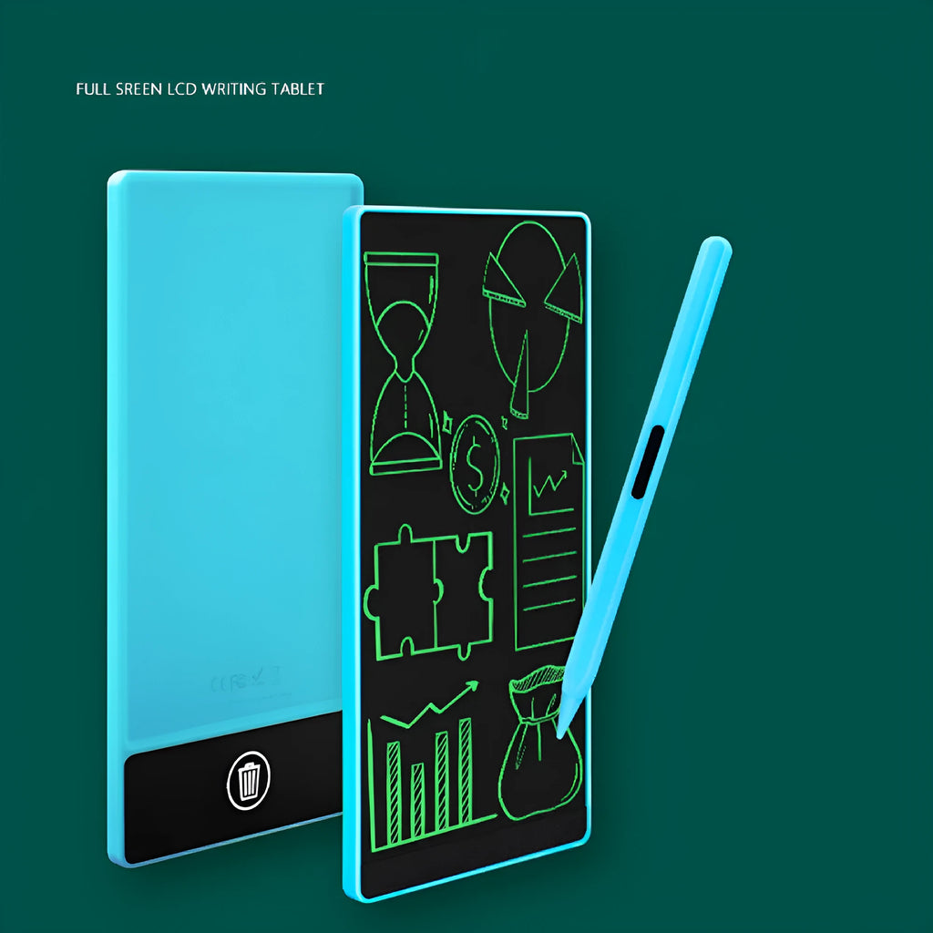 Blue LCD handwriting board with 6.5 inch screen and stylus for student writing practice