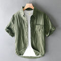 Men's apricot pure cotton casual shirt with short sleeves and loose Japanese style