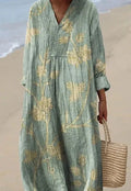 Long sleeve casual dress with 3D floral pattern, princess silhouette, and wide waist in Picture Style colour.