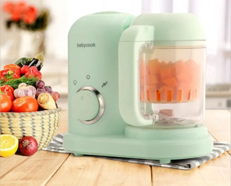 Green or pink baby food processor steamer and blender with double mixing blade for mincing meat and vegetables