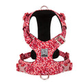 Floral print pure cotton dog harness and lead set with chest strap, shown in red.