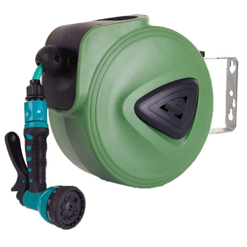 Grey automatic retractable hose reel with 10m PVC pipe for car washing and gardening