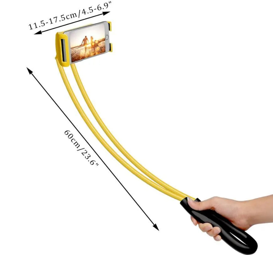 Universal 360-degree rotating phone holder in multiple colours on a table, holding a smartphone.