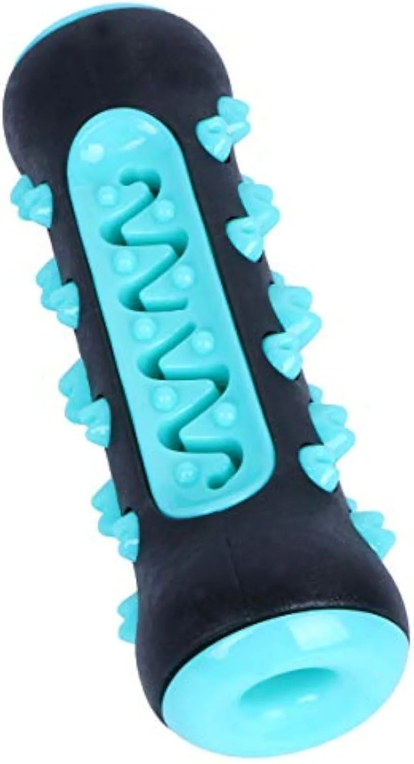Natural rubber dog dental chew toy in blue colour with textured cleaning ridges