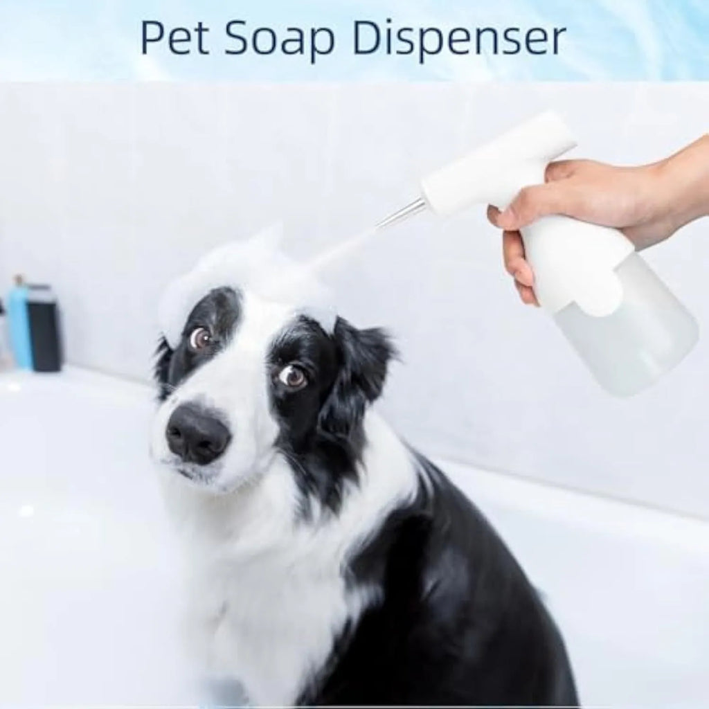 White electric foam soap dispenser with two nozzles for pet bathing and home cleaning