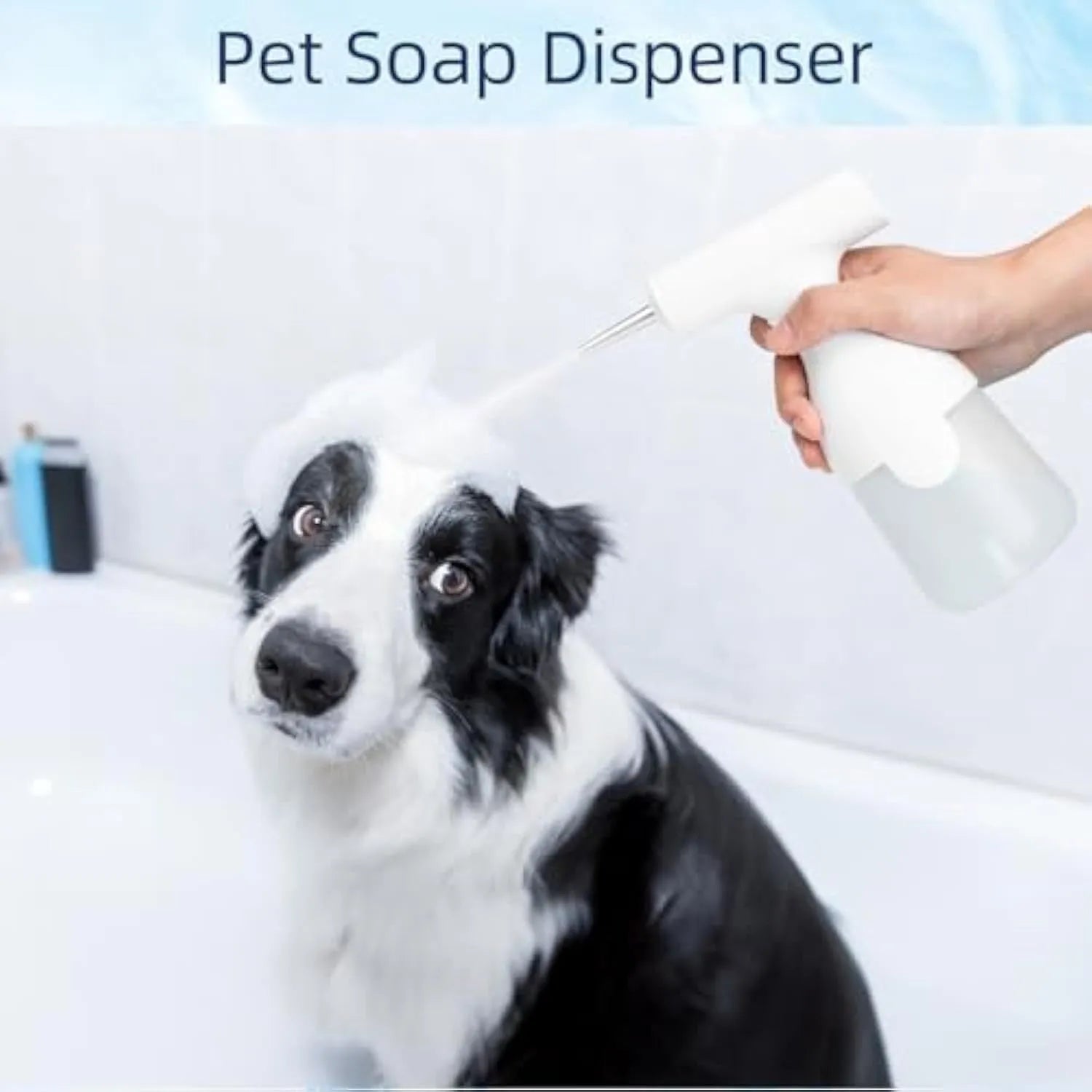 White electric foam soap dispenser with two nozzles for pet bathing and home cleaning