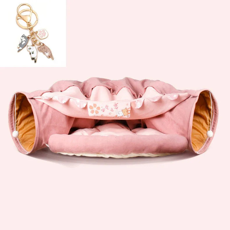 Collapsible cloth cat tunnel showing foldable design in Bar colour option