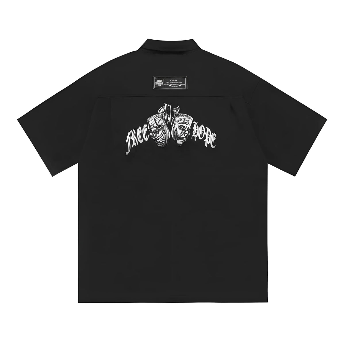 Men's black plus size cotton blend loose fit shirt with half sleeves and a chest pocket.