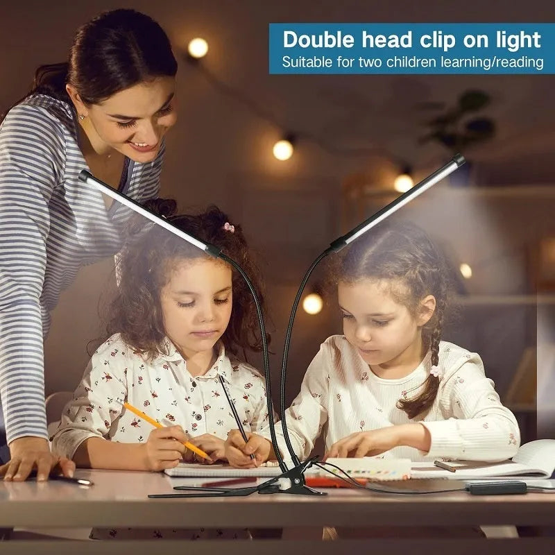 Black and white USB-powered LED desk lamp with 26cm length for student dormitories