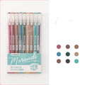 Retro gel pen set with nine coloured pens in plastic storage case