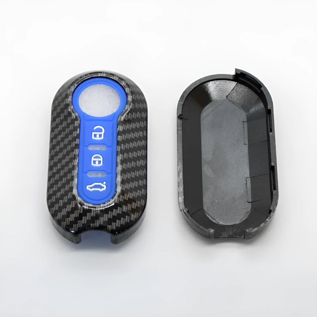 Fiat 500 Boyue Ottimo Viaggio carbon fibre pattern ABS key shell in black, red, and dark blue