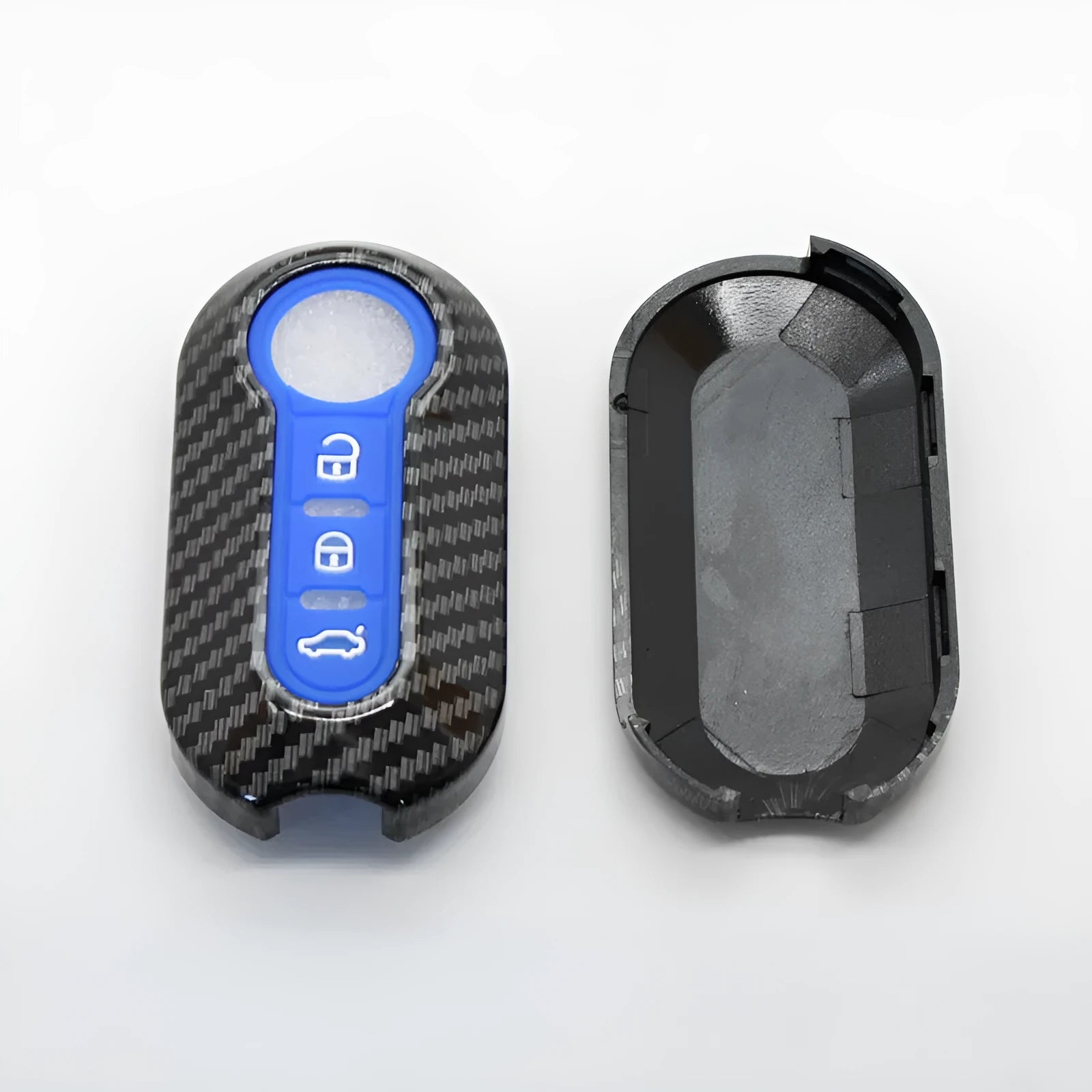Fiat 500 Boyue Ottimo Viaggio carbon fibre pattern ABS key shell in black, red, and dark blue