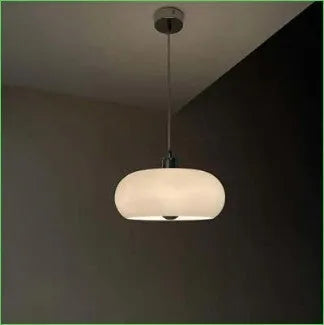 Bauhaus retro pendant light with three milk white glass egg tart shaped shades in cluster formation