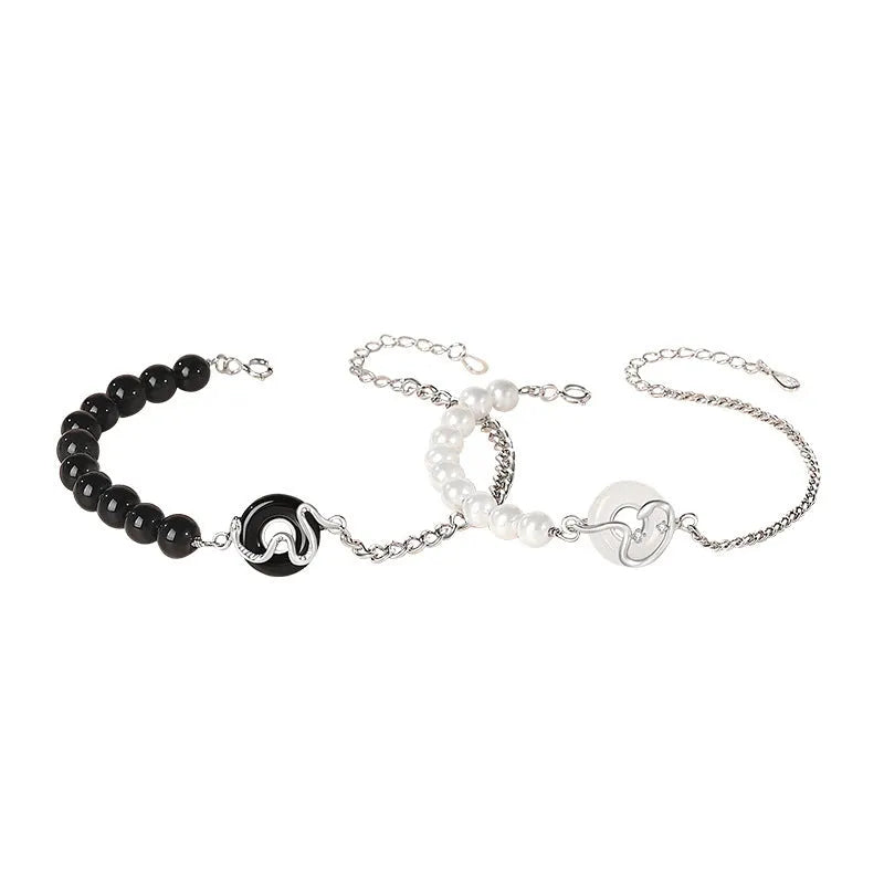 925 sterling silver couple bracelet with snake design and safe buckle closure
