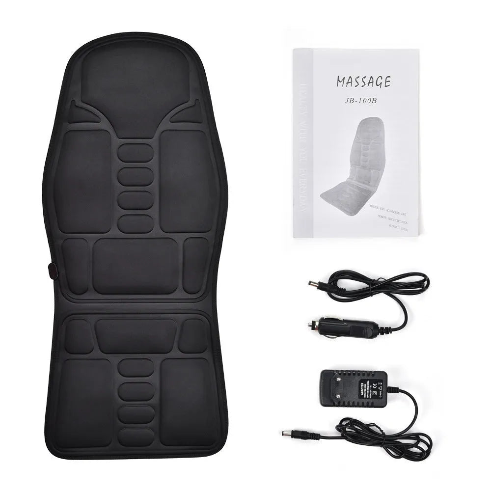 Black electric cervical kneading massager with wireless remote control on black background
