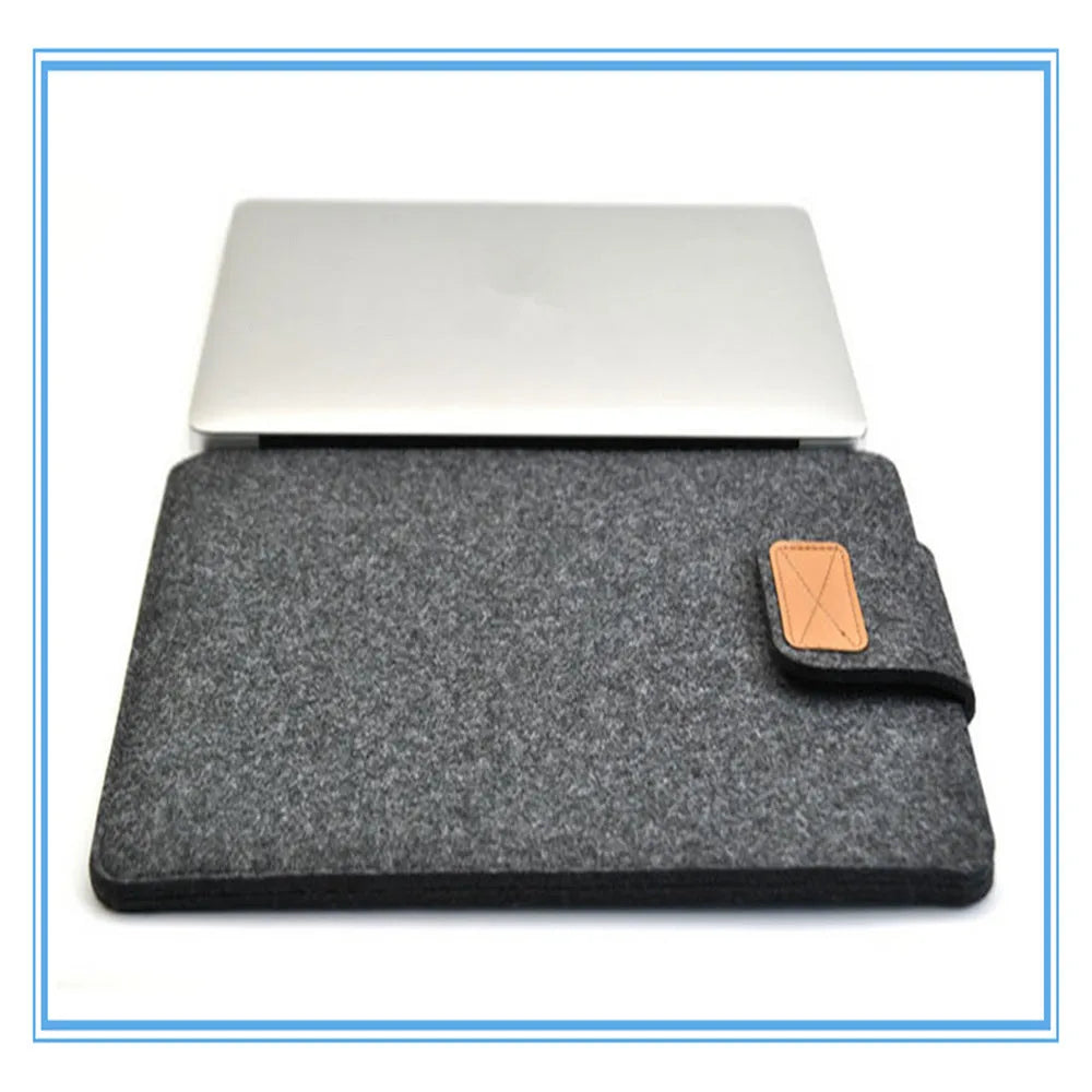 Clamshell laptop bag in khaki with woven plush exterior, shown open to reveal tablet felt liner and corner protector