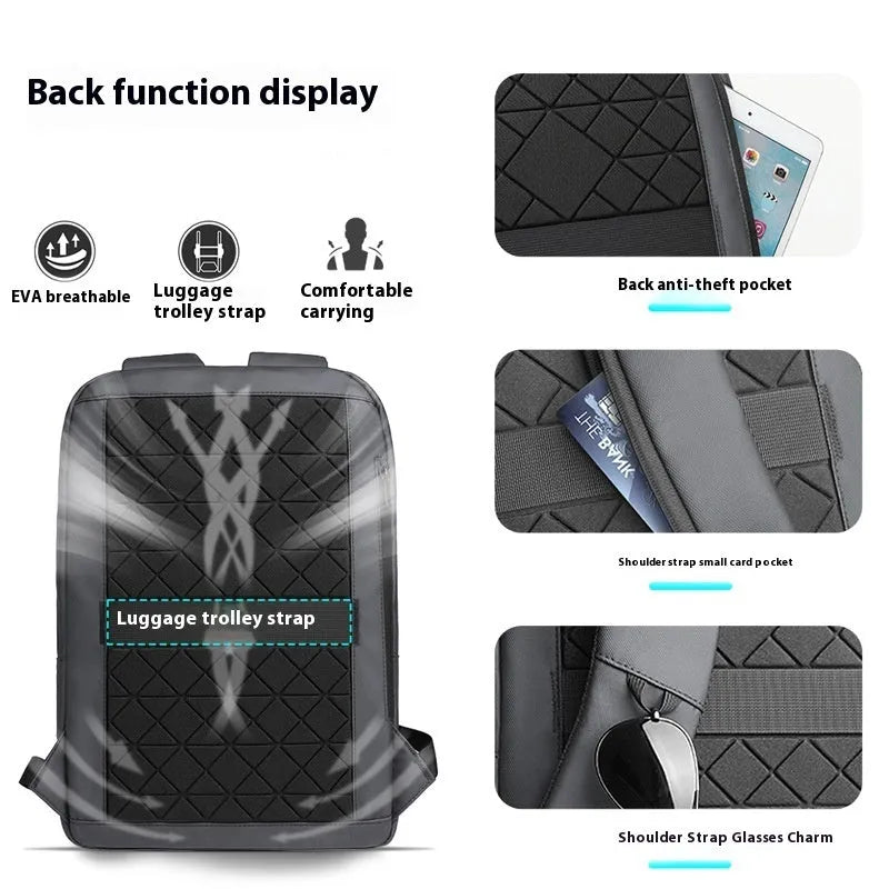 Men's Oxford cloth backpack with sewing line design in dark grey colour