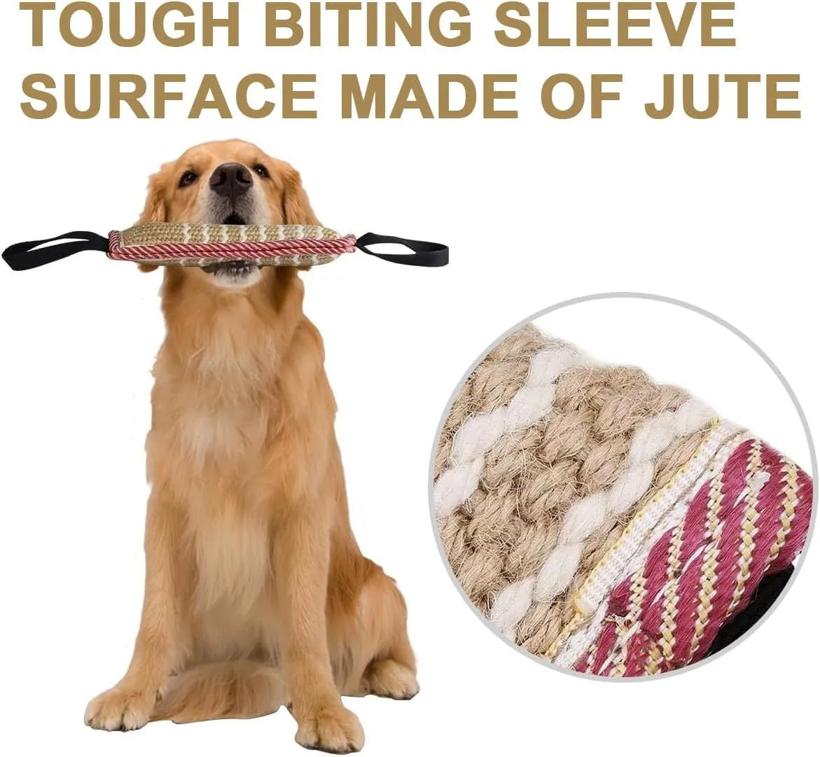 Beige jute dog tug toy with two handles for interactive training play