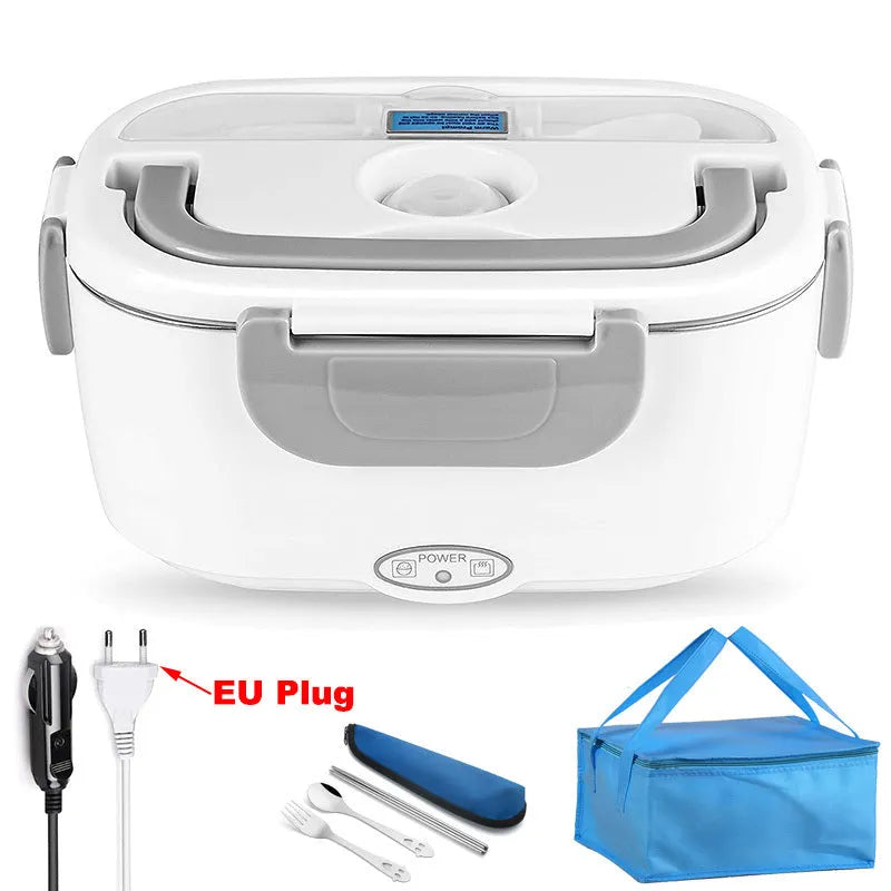 Grey dual-voltage electric lunch box with 1.1-1.2 litre capacity for car and home use