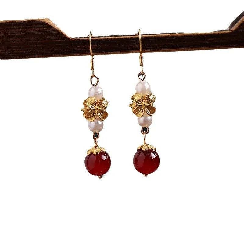 Vintage geometric alloy earrings with antique Han cheongsam court style and electroplated gold finish
