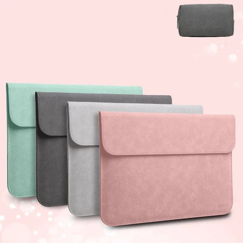 Fleece flanged laptop liner pack in black, green, grey, or pink, 11 to 15.6 inch size options