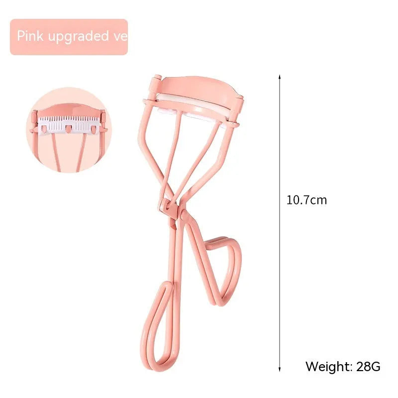 Eyelash curler with comb, 10.7cm wide angle manual beauty tool in pink or silver finish
