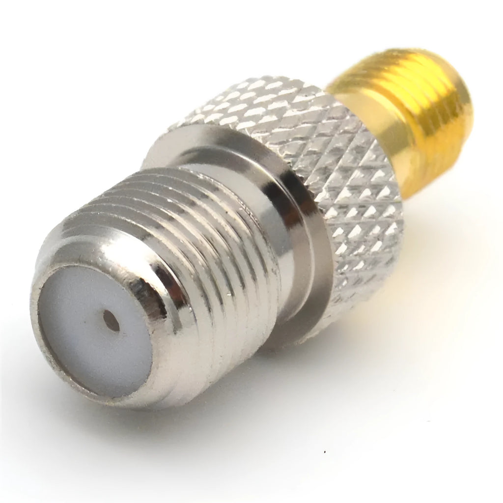 SMA female to F female coaxial RF adapter with copper contact, Teflon insulator and welded round body