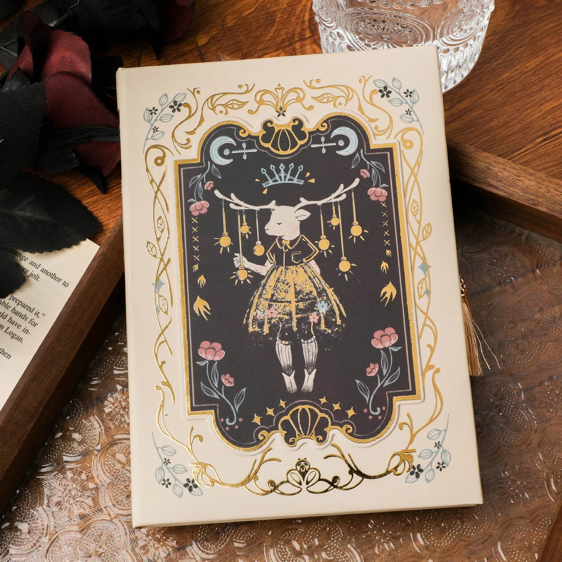 THALO A5 retro art notebook with gothic style cover, open on wood pulp paper.