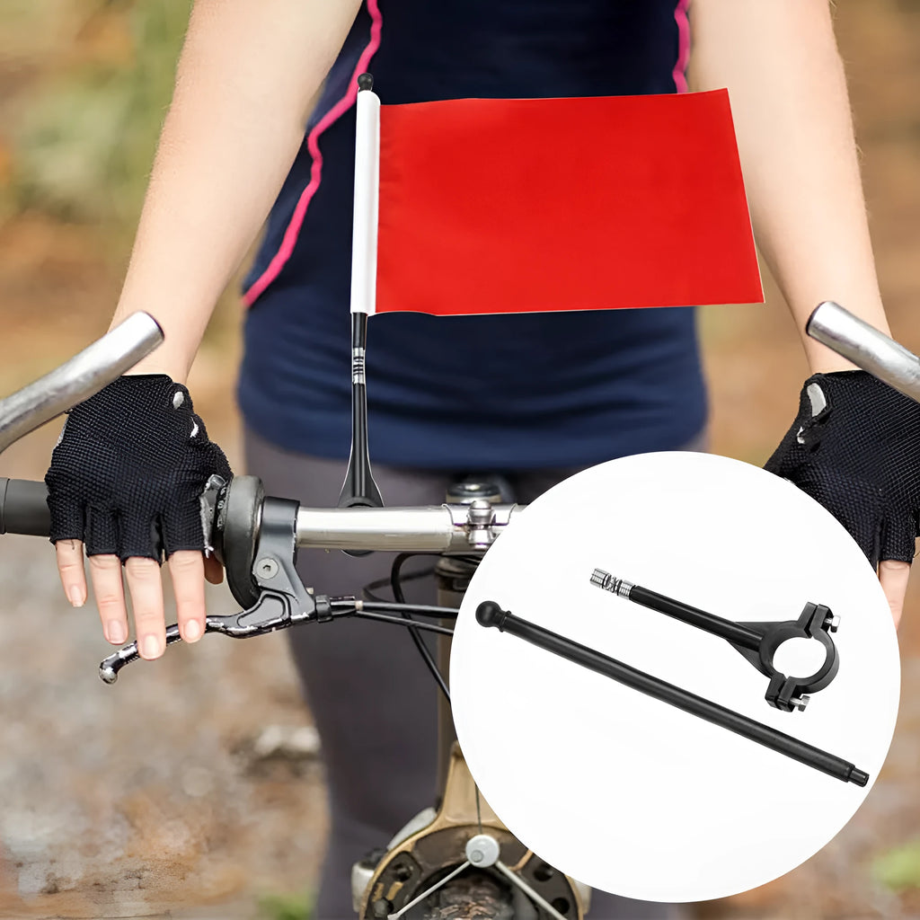 Bicycle handlebar flag with square polyester fabric measuring 14.5 x 10cm on plastic flagpole