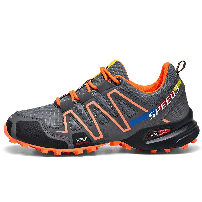 Men's grey orange and black casual shoes with synthetic leather upper and rubber sole