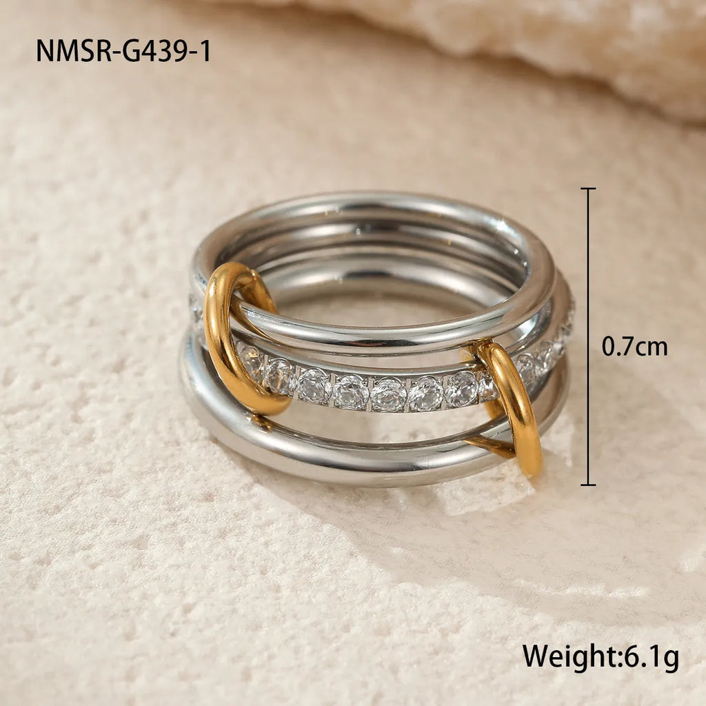 Stacked colour matching stainless steel ring set with 18K gold plating